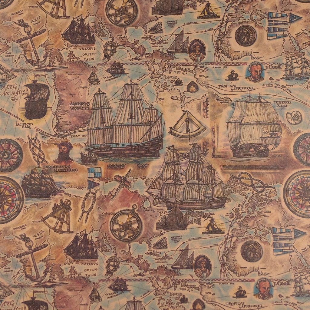 Close up of vintage printed nautical map-themed art paper.