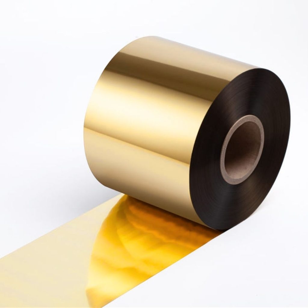 Close up of a hot-stamping foil roll in 032 gold.