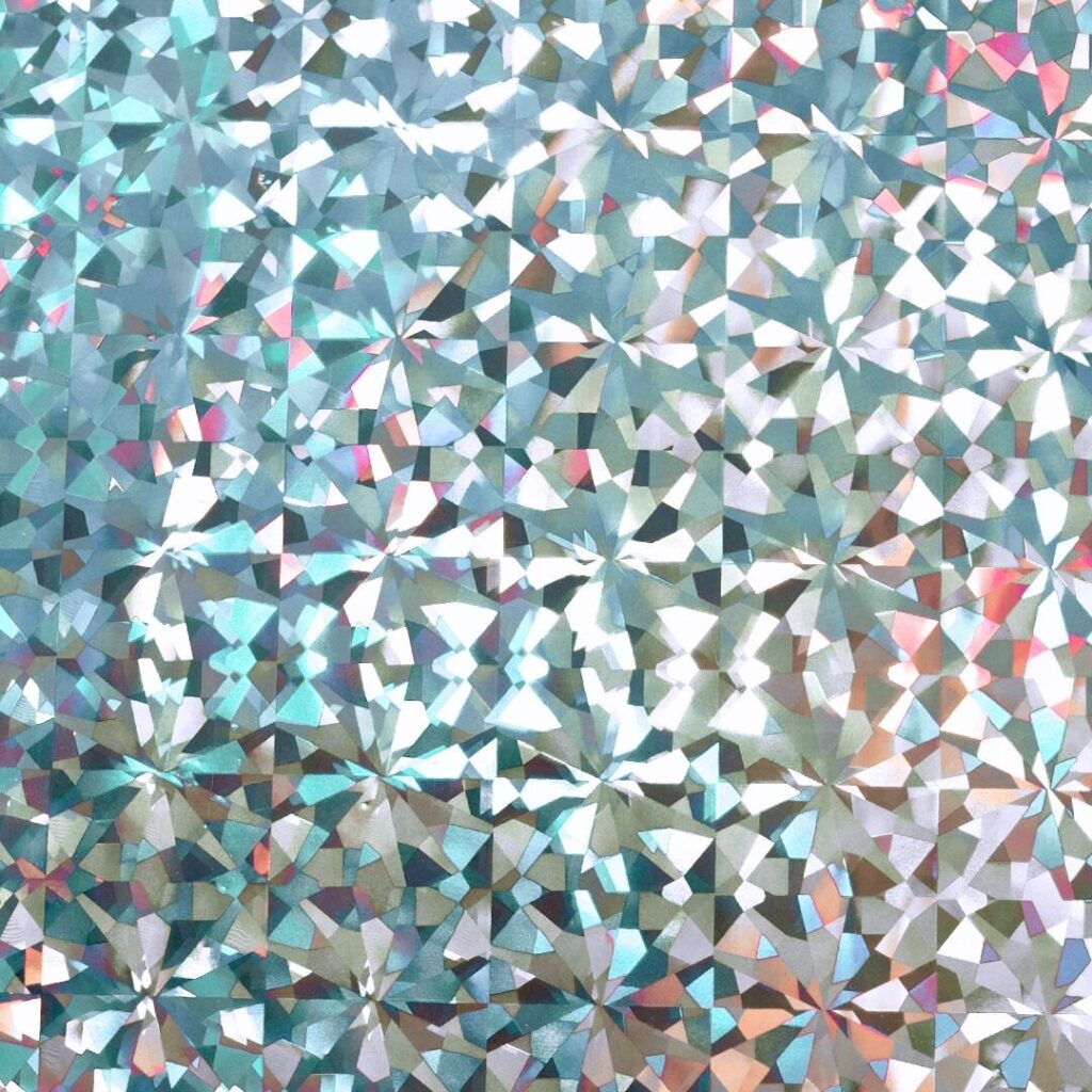 Close up of hot stamping foil 05B BROKEN GLASS HOLO SILVER.