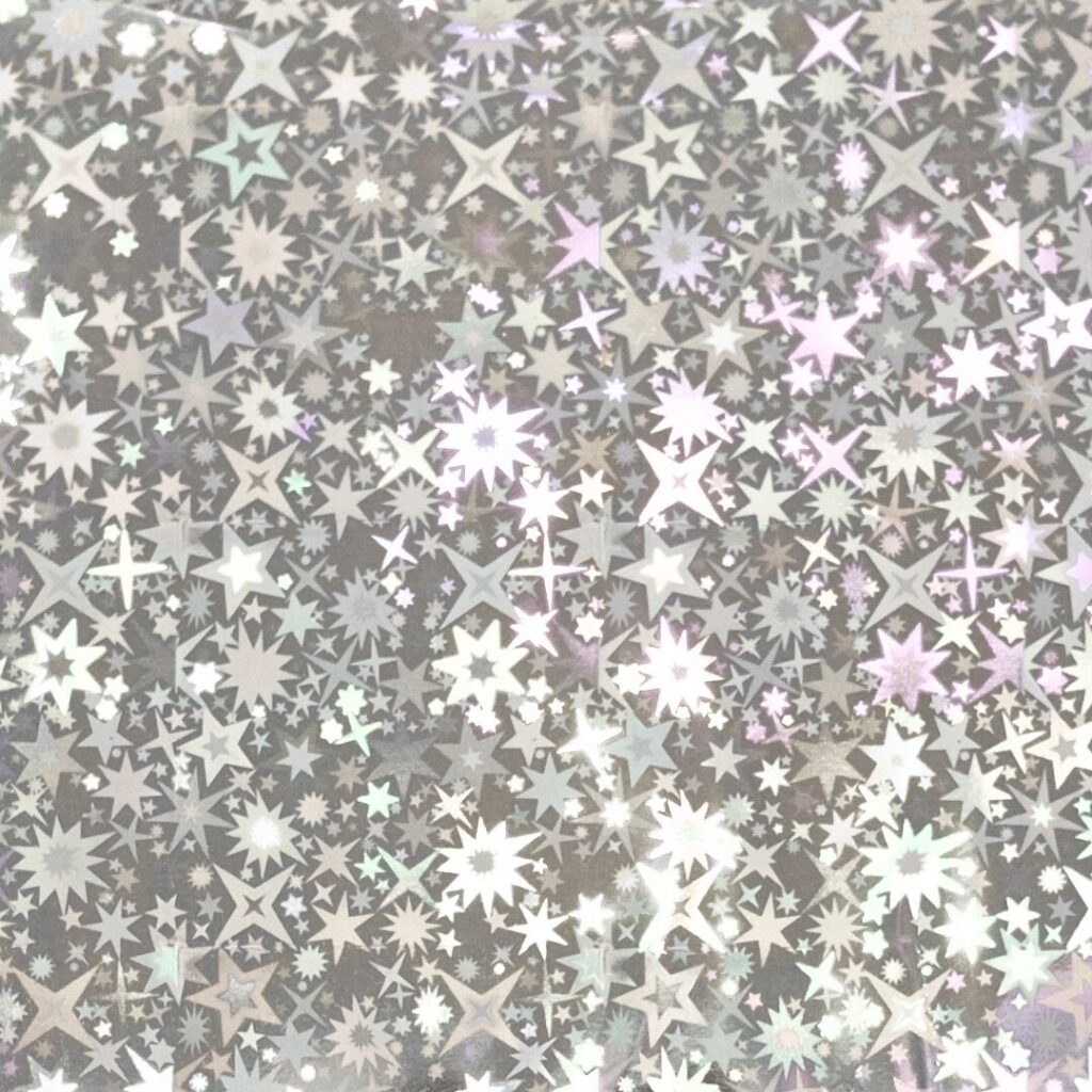Close up of hot stamping foil 07 STARS HOLO SILVER