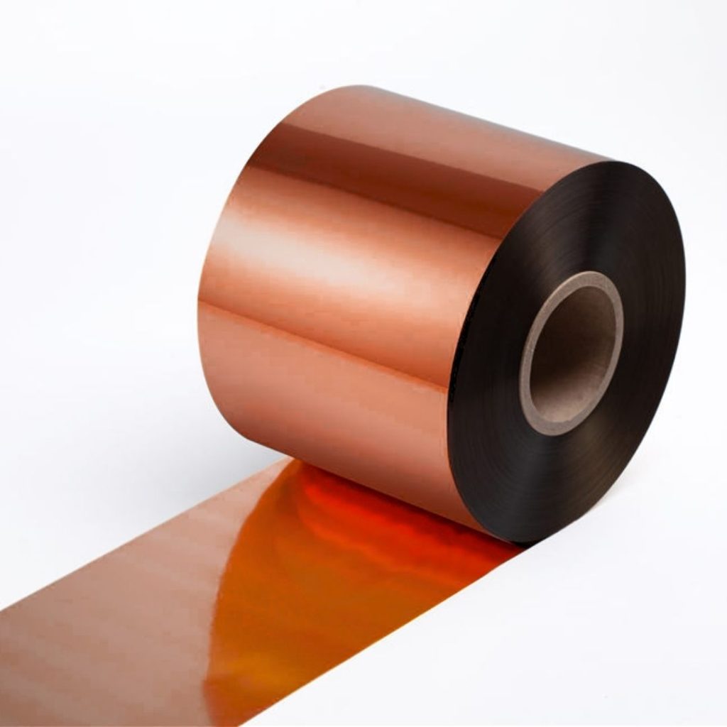 Close up of a hot-stamping foil roll in 118-4 copper.