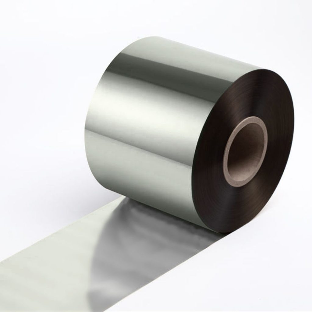 Close up of a hot-stamping foil roll in 120 silver.