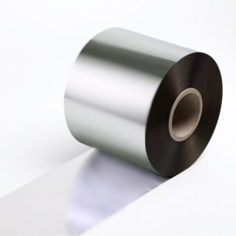 Close up of a hot-stamping foil roll in HH 122 matte silver.