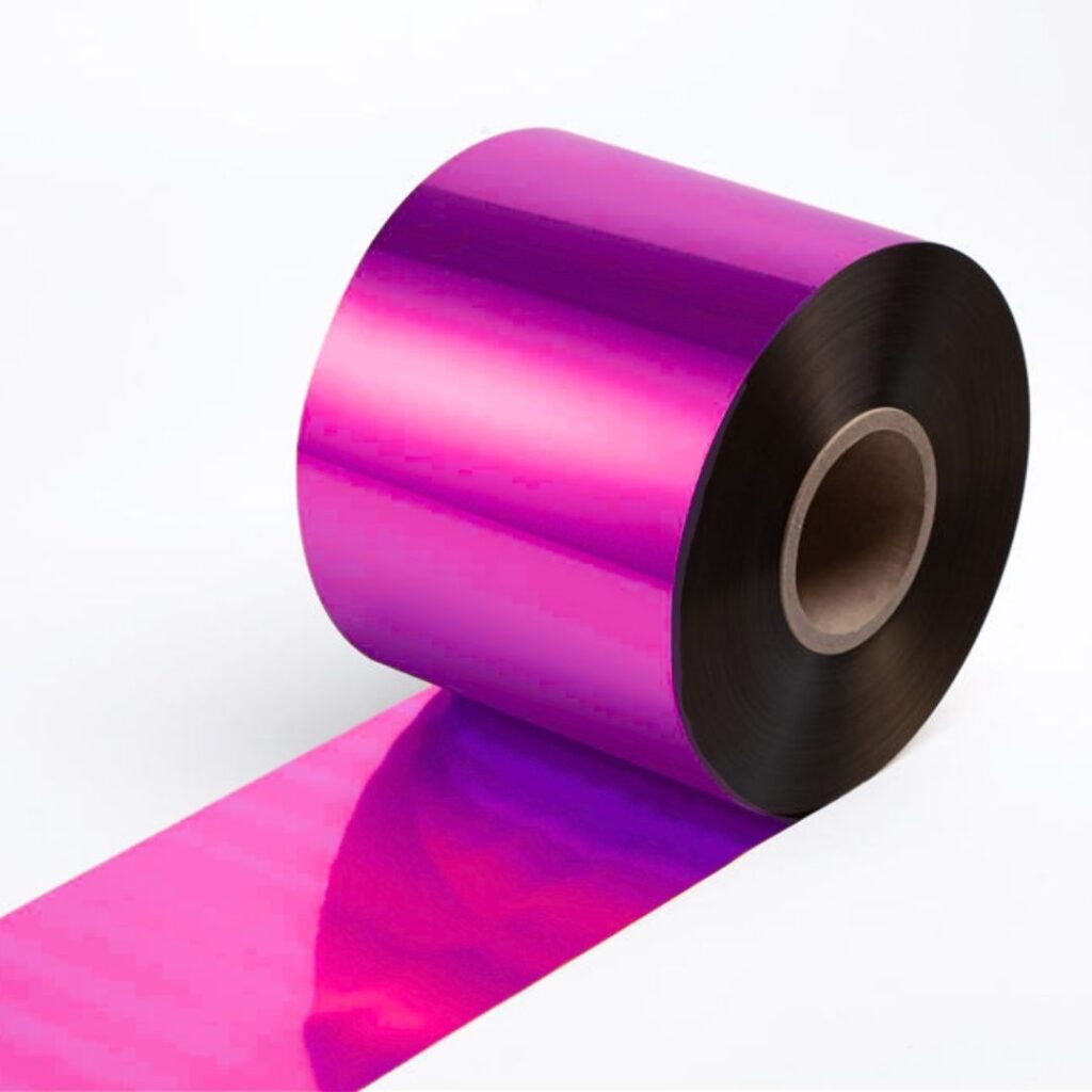 Close up of a hot-stamping foil roll in HC 135 Fuchsia.