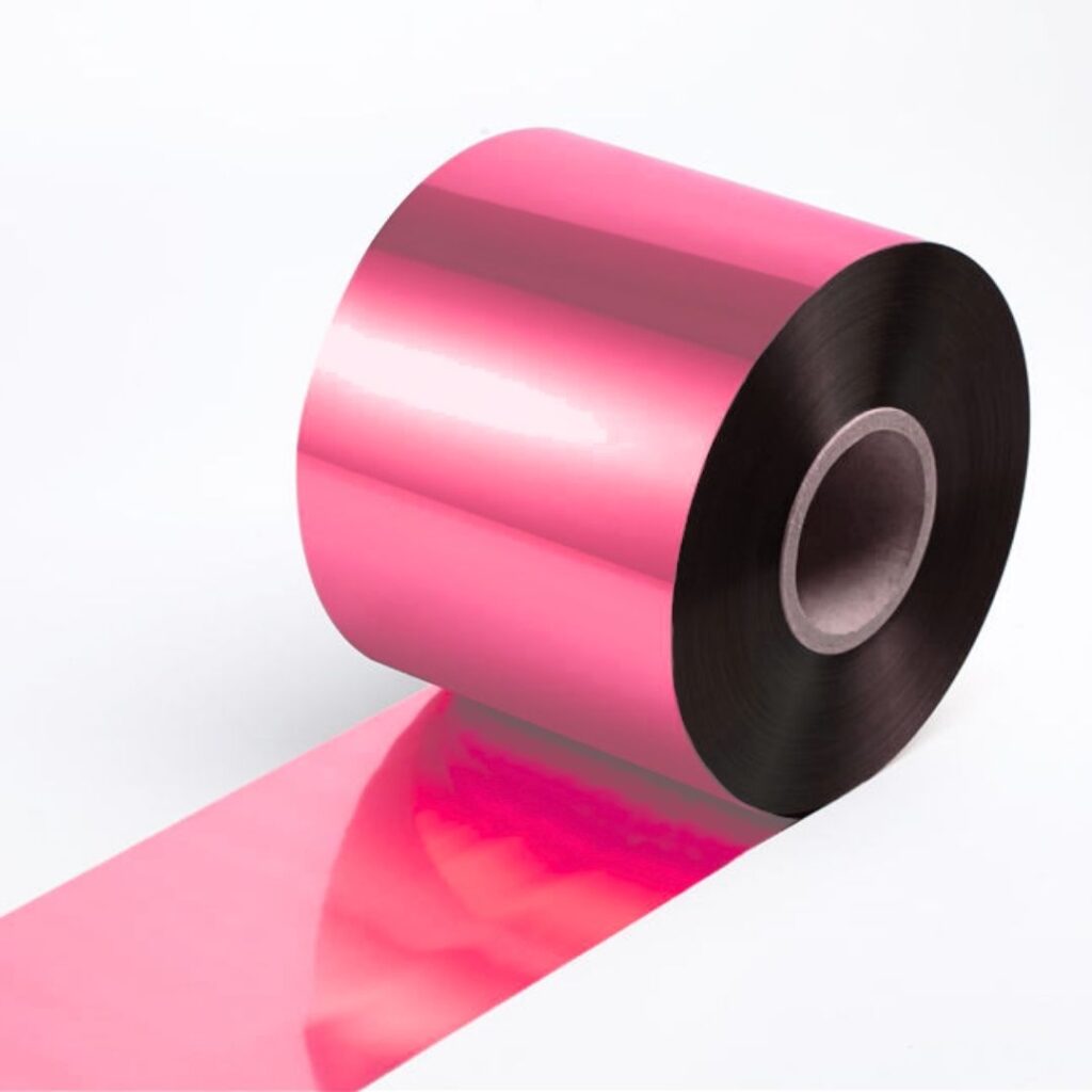 Close up of a hot-stamping foil roll in HH 138-13 pink.