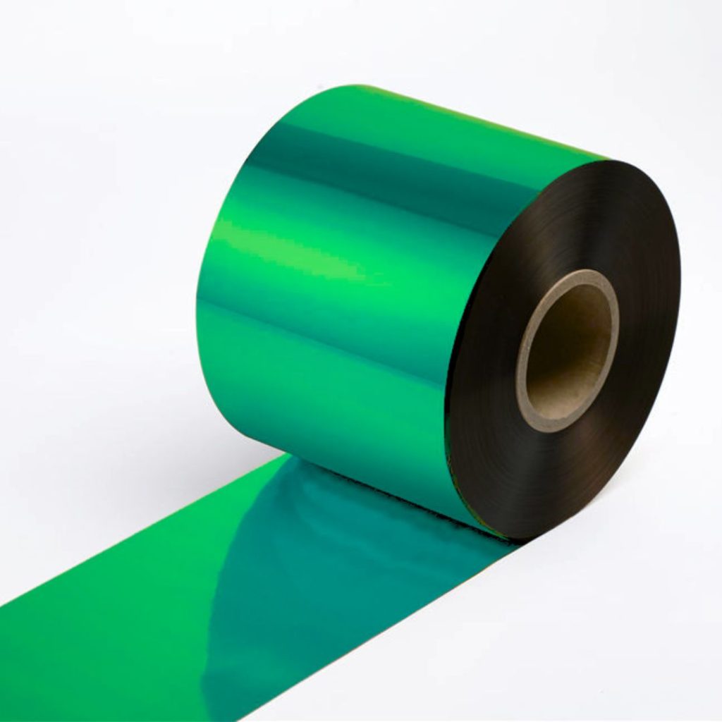 Close up of a hot-stamping foil roll in 140 green.