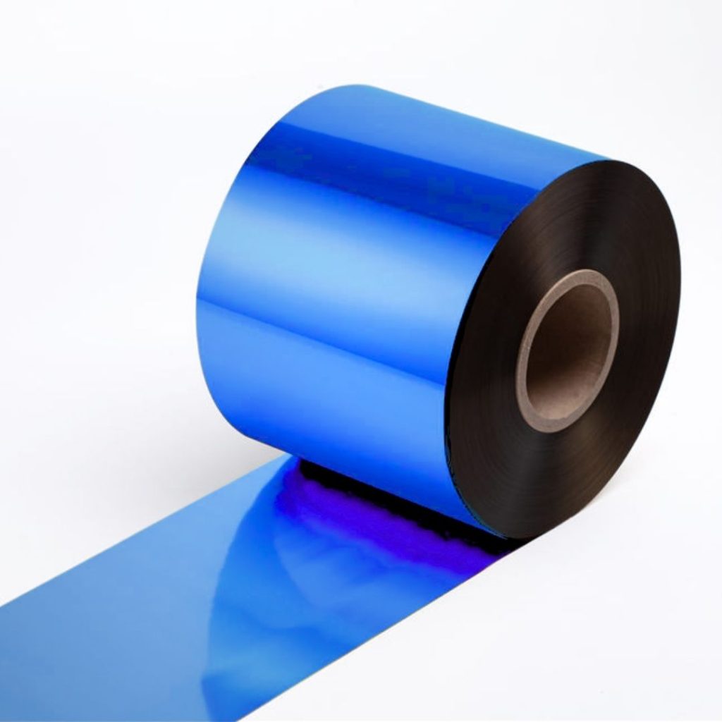 Close up of a hot-stamping foil roll in 153-2 blue.