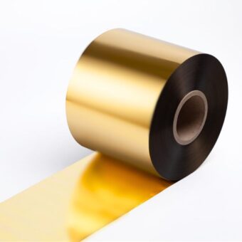 Close up of a hot-stamping foil roll in 172 matte gold