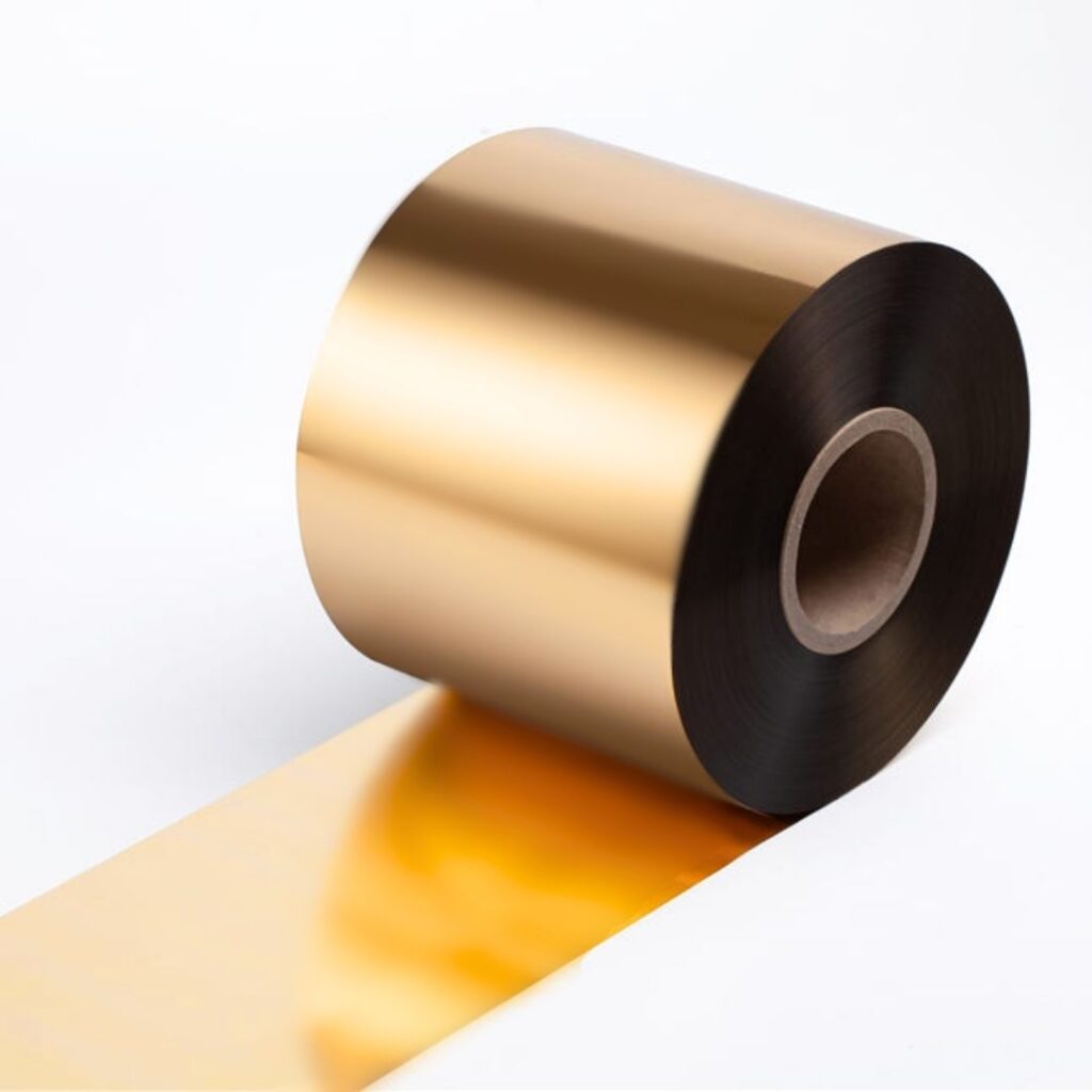 Close up of a hot-stamping foil roll in 175-1 matte gold