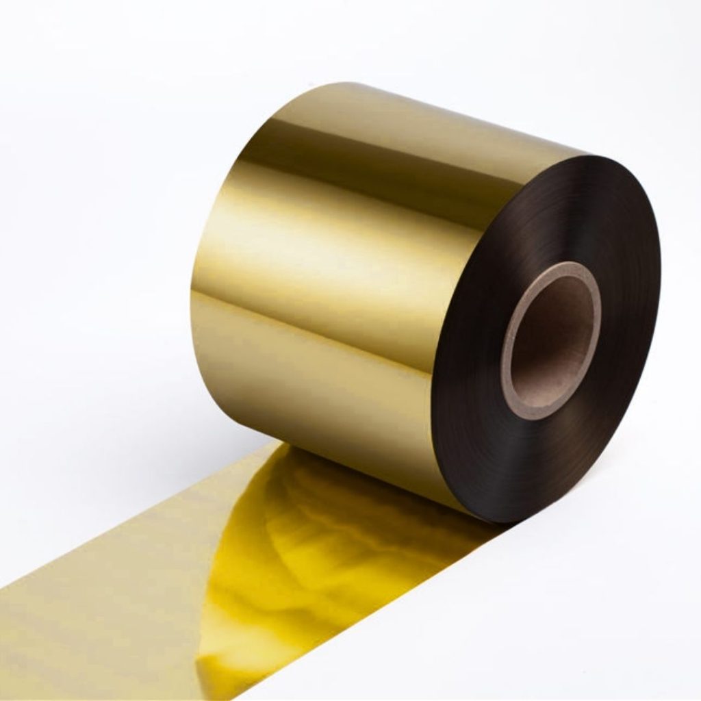 Close up of a hot-stamping foil roll in 189 gold.