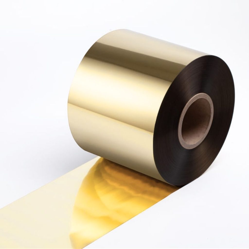 Close up of a hot-stamping foil roll in 220 gold.