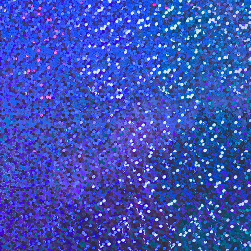 Close up of hot stamping foil 27 BUBBLES HOLO BLUE