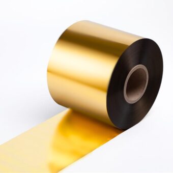 Close up of a hot-stamping foil roll in 336 matte gold