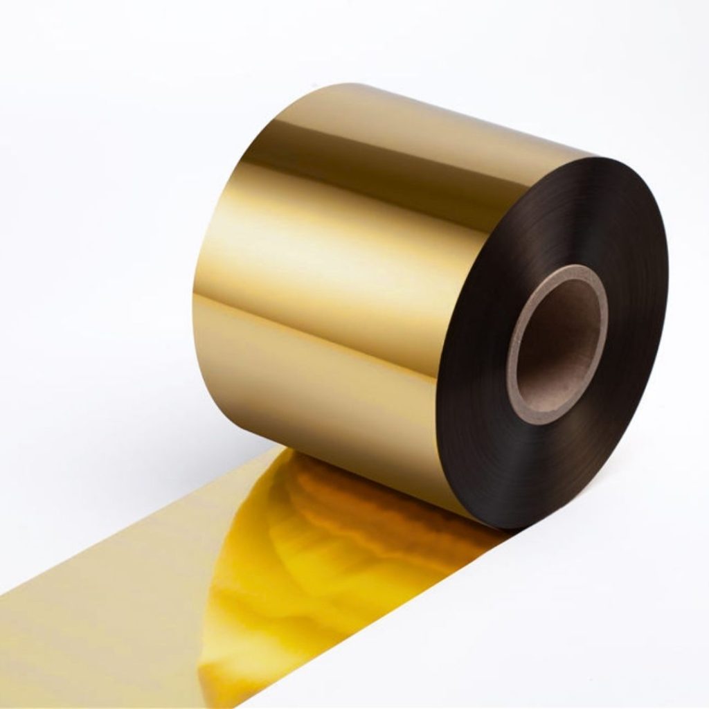 Close up of a hot-stamping foil roll in LP85 gold.