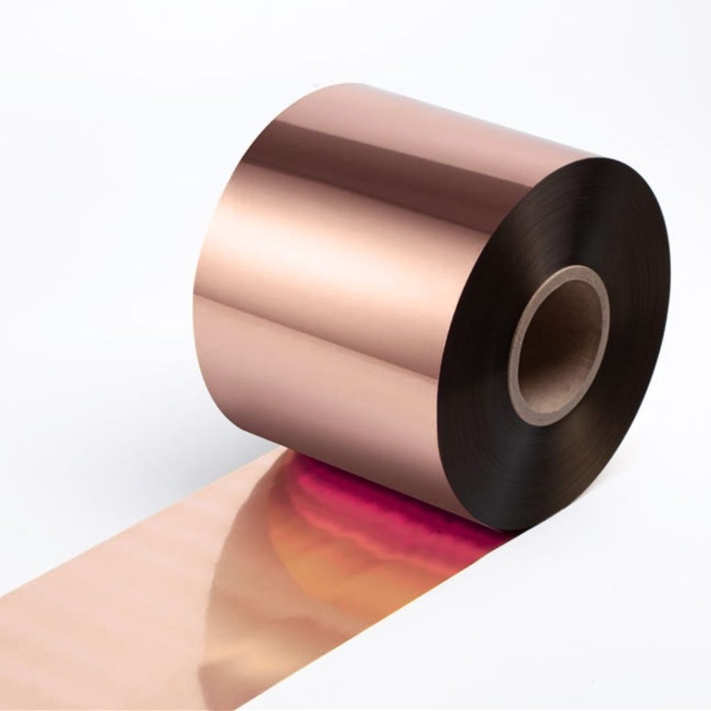 Close up of a hot-stamping foil roll in SC 25 Pink Gold.