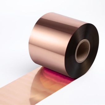 Close up of a hot-stamping foil roll in SC 25 Pink Gold.