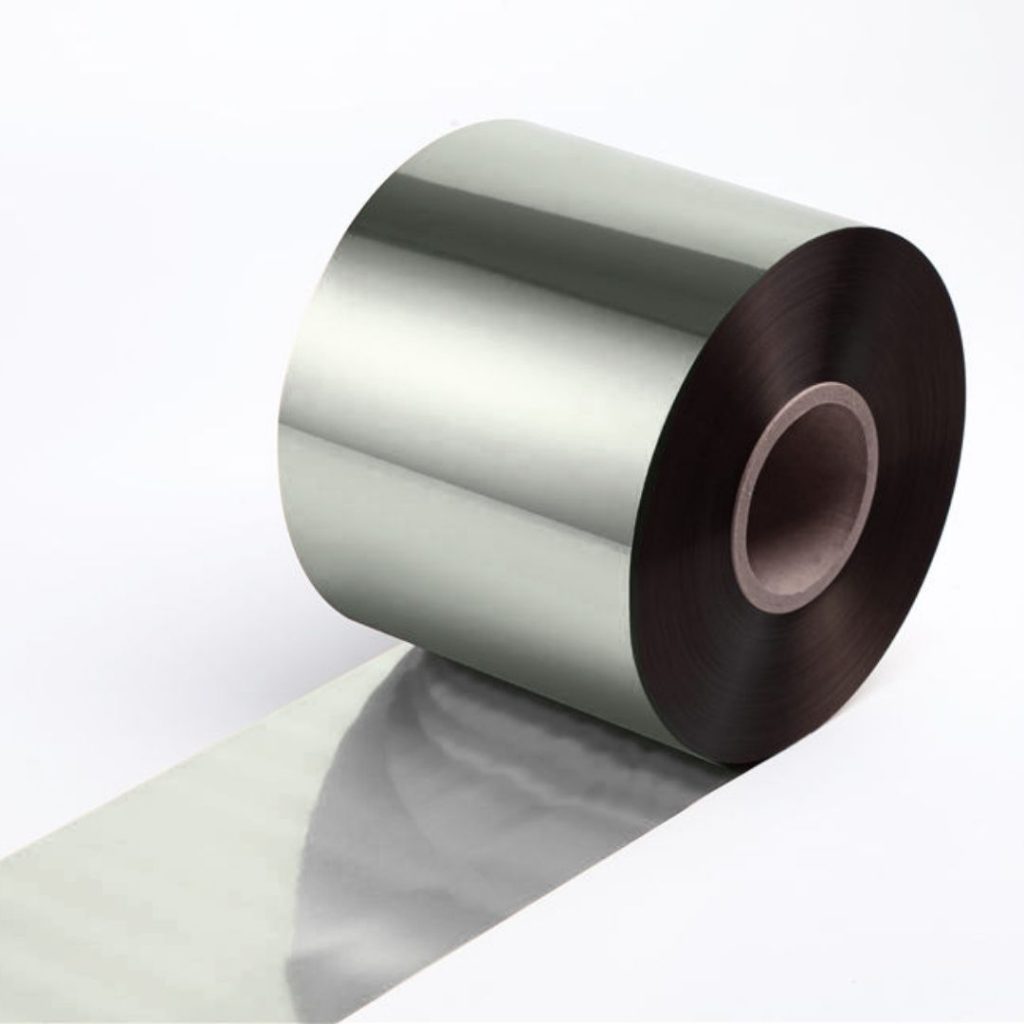 Close up of a hot-stamping foil roll in T055 silver.